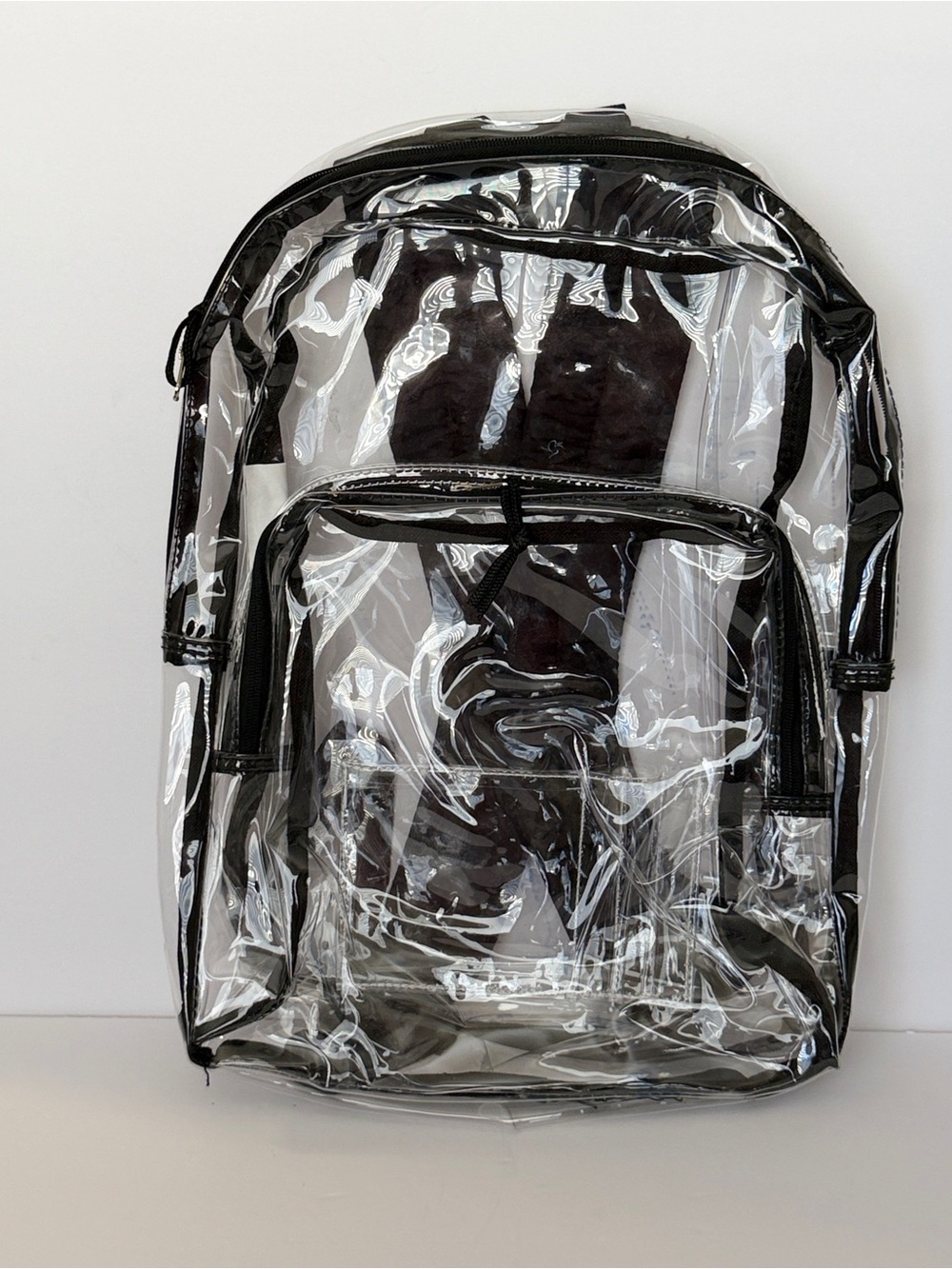 Clear Black-Trim Backpack - Transparent zip up backpack Bag